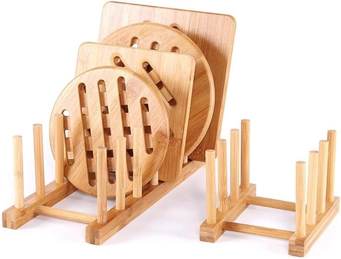YWSHF Bamboo Wooden Dish Rack Drying for Kitchen Dish/Plate/Bowl/Cup/Pot Lid/Book (Pack of 2) - Image 5