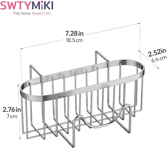 SWTYMIKI Sponge Holder for Kitchen Sink - Movable Kitchen Sink Caddy with M Shape Hook Stainless Steel Hanging Sponges Caddy Organizer in Double Bowl Sinks Depth>3.15in, Middle divider<1.5in, Silver L - Image 7