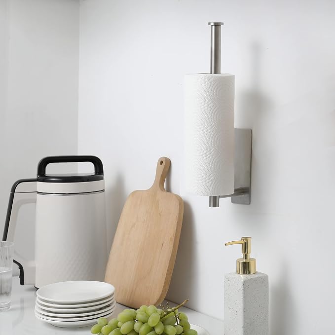 theaoo Under Cabinet Paper Towel Holder for Kitchen, Wall Mount, Silver | Adhesive Paper Towel Roll Rack for Bathroom or Kitchen, SUS304 Stainless Steel, Self-Adhesive or Screw Installation - Image 3