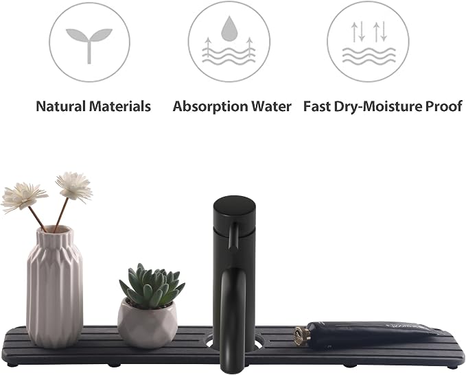 NiuYichee Faucet Mat for Kitchen Sink, Water Absorbing Diatomite Stone Tray | 19.6" x 3.9" Sink Coaster for Bathroom Counter, Stone Drying Mat, Sink Splash Guard, Fast Drying-Prevent Moisture, Dark Gray - Image 6