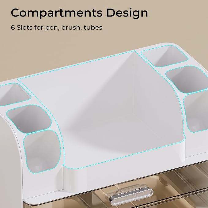 UFORU Makeup Organizer Countertop with 2 Large Drawers for Vanity Bathroom | Brush Holder, Large Capacity, Thickened Plastic, Compact Footprint, Space-Saving Design, Easy Clean, Ideal for Dorm Rooms - Image 5