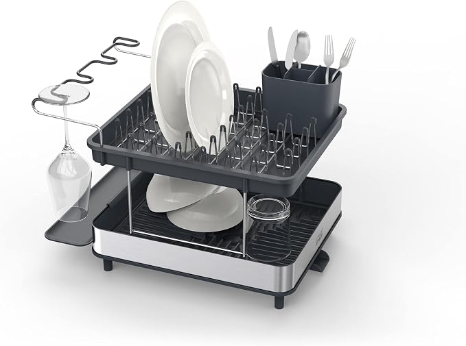 Joseph Joseph Dish Drying Rack with Wine Glass Holder - Space-Saving 2-Tier Design with Fast Draining System by Unknown
