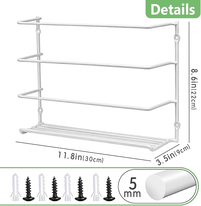 Premium 2-Pack Heavy Duty Kitchen Wrap Organizer, Extra Thick & Sturdy Metal Wire Rack for Cabinet Door, Holds Foil, Plastic Wrap, Wax Paper, Bags, Space Saving Under Sink or Pantry Storage Holder - Image 3