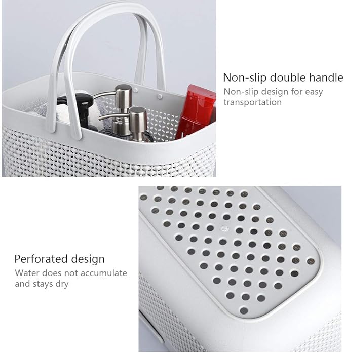 Plastic Portable Shower Caddy Basket, Storage Organizer with Handle, Grey | Bottom Drain Holes, Keep Dry, Sturdy and Durable, Easy to Carry for Bathroom, Kitchen, Dorm Room, RV, College - Image 2