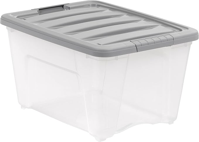 Amazon Basics Plastic Storage Containers with Secure Latching Lids, Stackable Organization Bins, Clear/Grey, 32 Quart, Set of 6 - Image 3