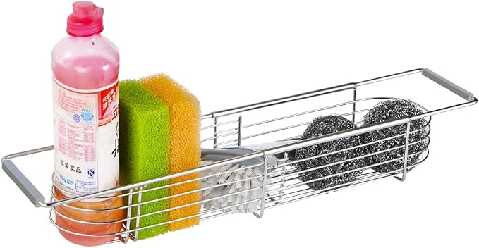 YQh Retractable Sink Drain Rack, 304stainless Steel Expandable Sink Storage Rack, Adjustabl Kitchen Sponge Drying Rack, soap Rack, Breathable Drainage (Adjustable Length 14in-18in) by YQh