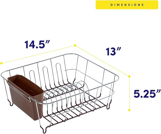 Dish Drying Rack & Cutlery Holder 2 Piece Set - Compact Sink-Fitting Dish Drainer with Rubberized Undercoating, Space-Saving Kitchen Organizer for Plates, Cups, Bowls & Utensils in Sink, Bronze Brown - Image 4