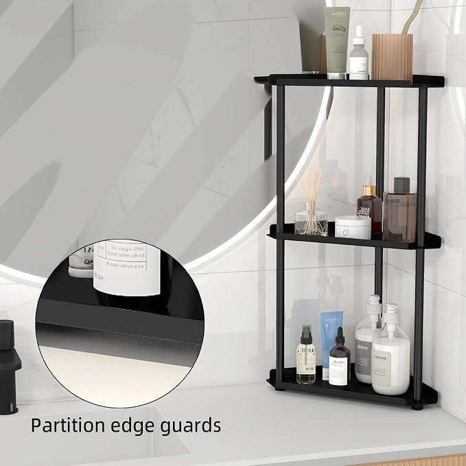 FLE Corner Bathroom Counter Organizer, 3 Tier Corner Shelf Countertop Black | 3 Tier Corner Shelf, Tabletop Mount,Waterproof solid shelf fits bathroom toiletries and kitchen condiment storage. - Image 3