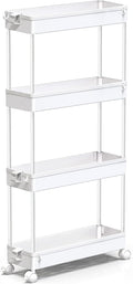 SPACEKEEPER Slim Rolling Storage Cart, 4 Tier Bathroom Cart Organizer,White | Narrow Rolling Cart with Wheels for Kitchen Office Bathroom Laundry Room,Mobile Utility Cart for Craft Art Makeup Nail Polish by SPACEKEEPER