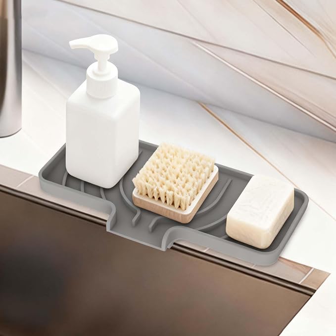 GUUKIN Sponge Holder for Kitchen Sink, 10"x 4" Kitchen Sink Organizer, Sink Caddy and Soap Tray,Compatible with Scrub Daddy, Kitchen Sink Accessories (Grey) - Image 8