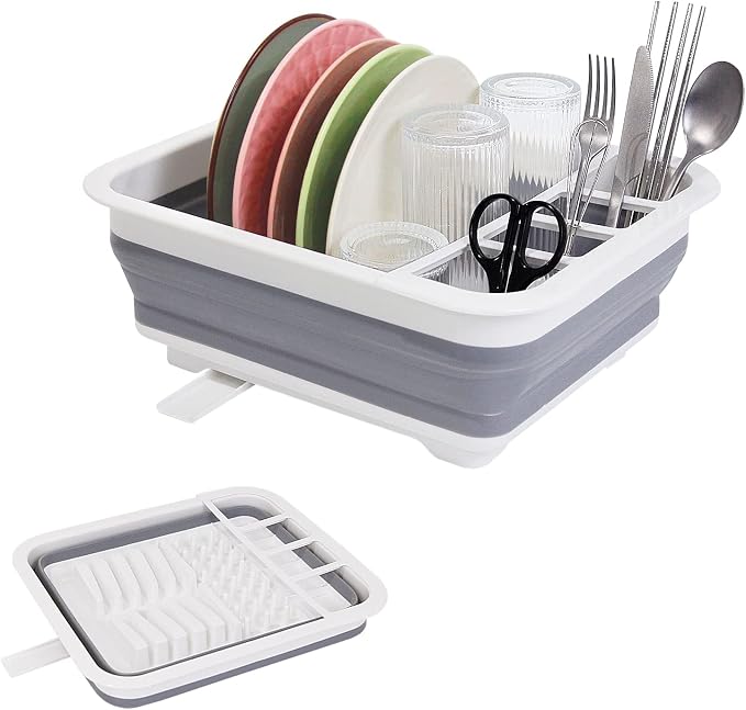 Goderewild Collapsible Dish Drying Rack with Rotating Drain & Plug,Space-Saving Dish Drainers for Kitchen Counter, Portable Dish Rack Over Sink Drying Dinnerware,Travel Trailer RV Camping Essentials by Goderewild