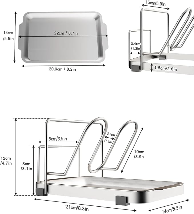 spatula holder, Pot lid holder,Spoon rest for stove top, Cutting Board Holder,304 Stainless Steel spoon rest for kitchen counter,Pot Lid Organizer Rack for Stove Top Cooking, Dishwasher Safe - Image 3