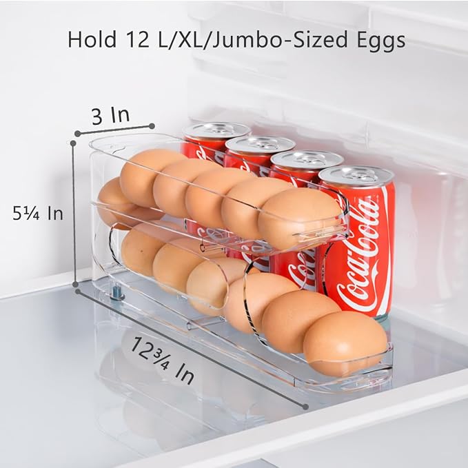 Egg Holder for Fridge, FIFO Egg Roller for Eggs 12 Count, Clear | Auto Rolling Egg Storage Organizer Container, Dispenser for Refrigerator, Space Saving - Image 6