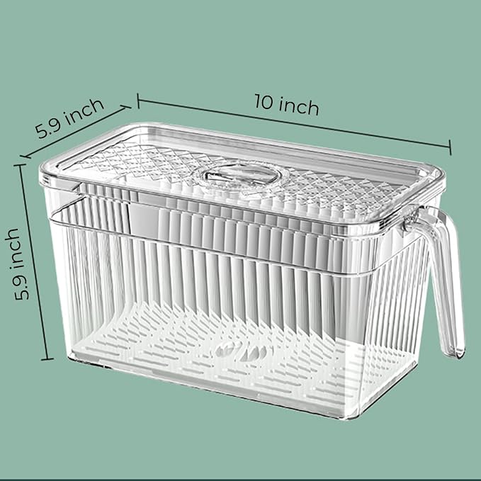 2 Pack Clear Refrigerator Organizers and Storage, Plastic Fridge Organizer Bins with Handle and Removable Drain Tray, Multi-Use Organizer Bins for Kitchen, Cabinets, Fridge, Drinks, Vegetable - Image 2