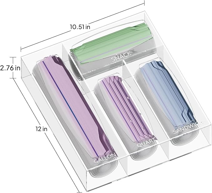 Aquiver Acrylic Bags Storage Organizer - Baggie Bags Drawer Organizer & Plastic Food Storage Bags Holder - Compatible with Gallon, Quart, Sandwich, Snap, Freezer, Slider Bags (Clear) - Image 2