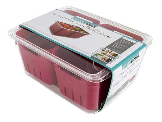 Kitchen Spaces Twin Colander Food Storage Container, Strainer and Fridge Organizer Bin for Fruits and Veggies, Stackable, BPA-Free by KitchenSpaces
