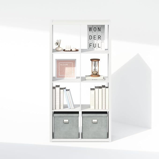 Furinno Simple 8-Cube Storage Organizer, Extra Thick Frame, Plain White | Vertical/Horizontal, Open Back, Display Shelf, Shelving Unit, Storage Shelves, for Organization, Living Room, Home Office - Image 7