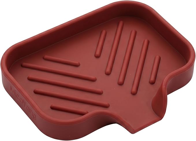 MicoYang Silicone Soap Dish with Drain Spout, Self-Draining Sink Organizer Tray for Bathroom and Kitchen, Sponges, Dispensers and Soap Holder, Non-Slip and Dishwasher Safe, Red (Compact, 4.9"×3.2") by MicoYang