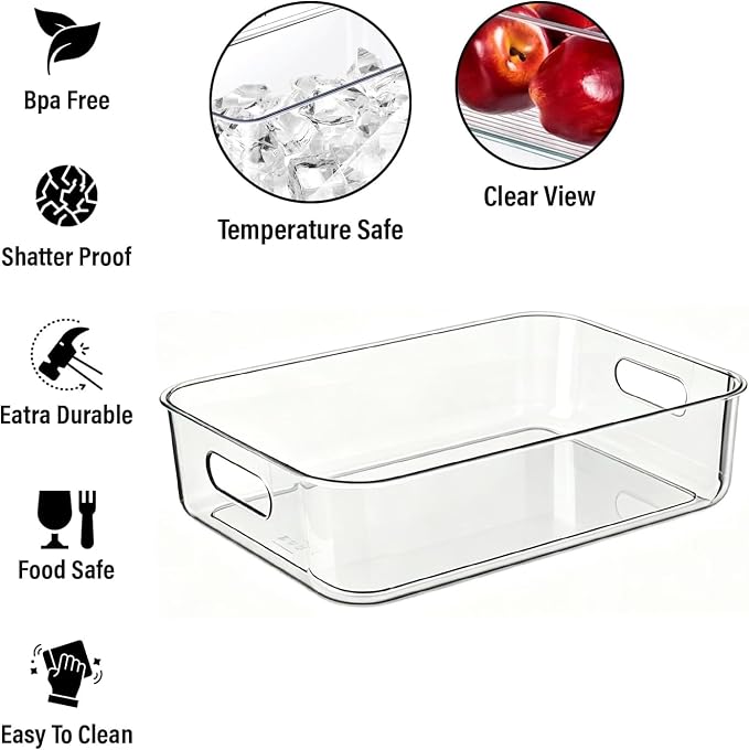 Ytteve Clear Plastic Storage Bins, Pantry Organizers and Storage Containers Fridge Organizer Bins for Organizing Home Kitchen Under Sink Bathroom Refrigerator Freezer Laundry Room (Clear, 2 L) - Image 4