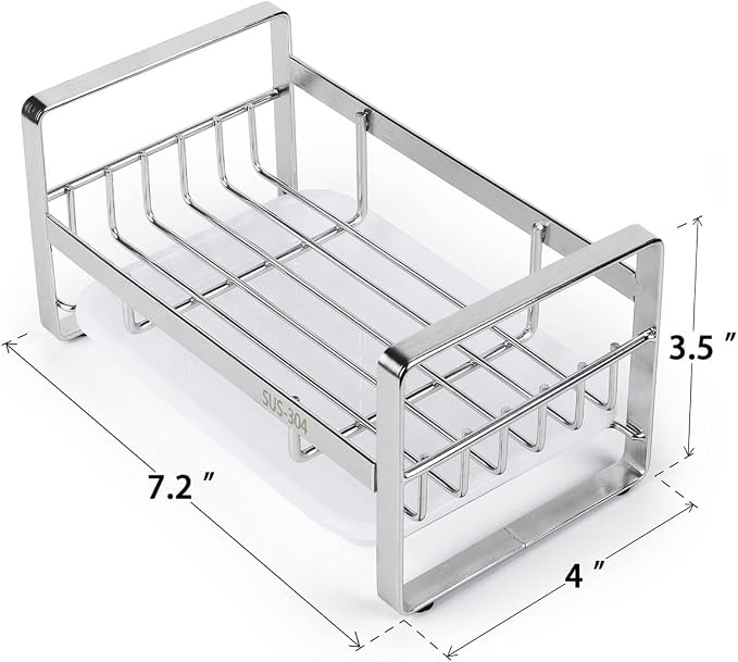HULISEN Kitchen Sink Sponge Holder, 304 Stainless Steel Kitchen Soap Dispenser Caddy Organizer, Countertop Soap Dish Rack Drainer with Removable Drain Tray, not Including Dispenser and Brush | Removable Drain Tray, Holds Sponges Soap Bottles Brushes, C... - Image 4