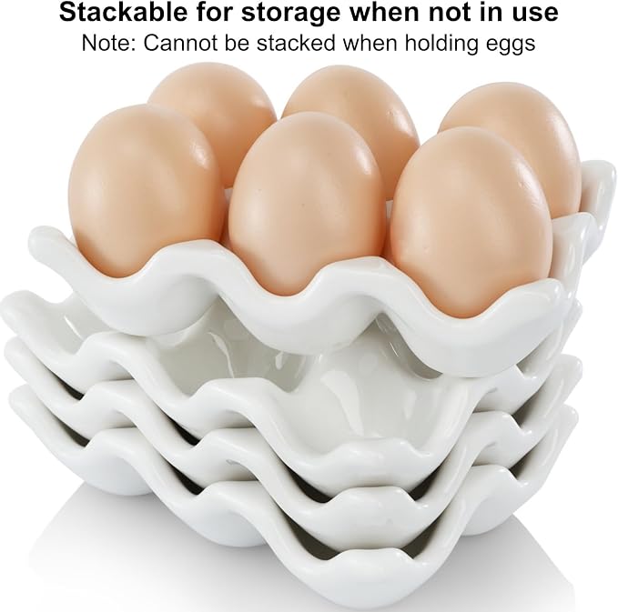 4 Pack 24 Cups Egg Tray Holders, Porcelain Egg Container for Countertop Fridge, Ceramic Eggs Keeper Storage Organizer, Tiny Egg Dispenser Serving Dish Serveware for Display, Kitchen, White - Image 4