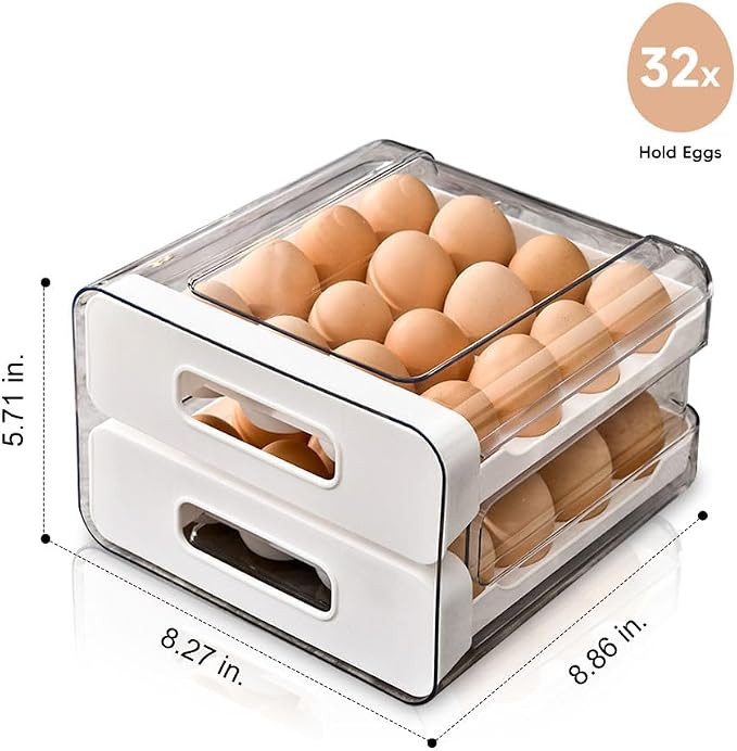 Koja 32-Egg Stackable Fridge Organizer - 2-Drawer BPA-Free Storage Container - Image 6