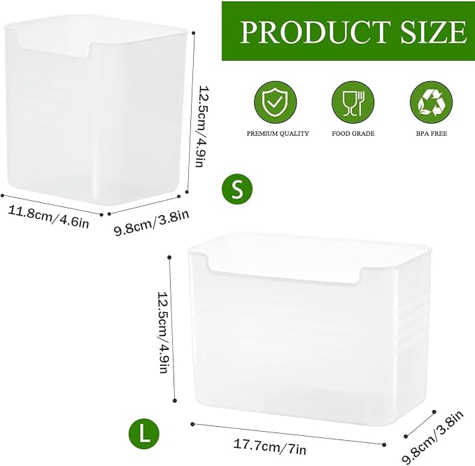 6 Pack Refrigerator Organizer Box, Plastic Refrigerator Side Door Storage Containers, Space-Saving Organizer Bins for Refrige, Refrige Drawers for Fruit and Vegetable (Clear,S×6) - Image 2