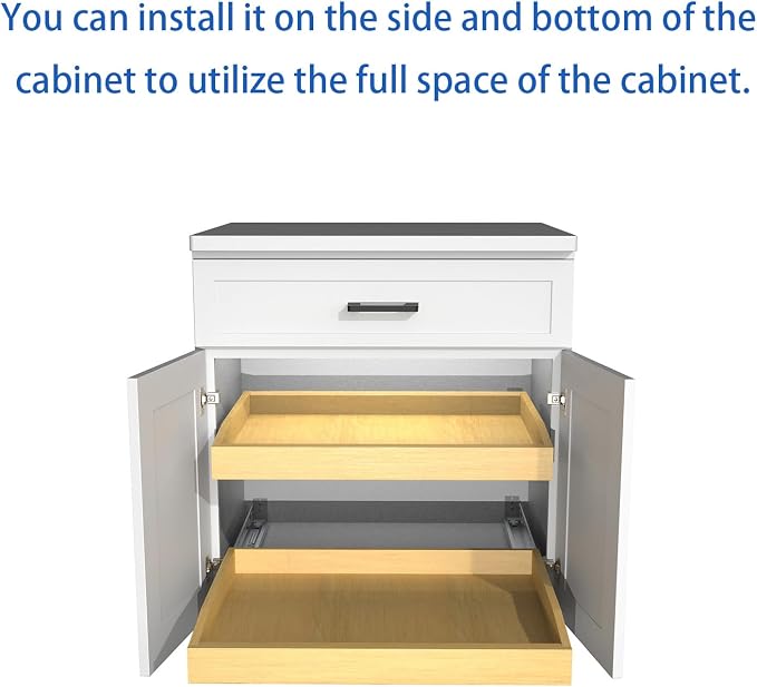 Wooden Pull out Cabinet Organizer 18" W x 21" D x 4.3" H, Heavy Duty Slide Out Drawers Pull-Out Home Organizers for Kitchen Cabinets - Image 4