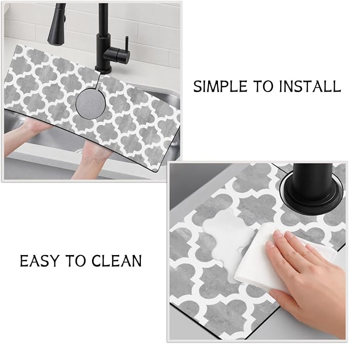 Modern Moroccan Grey Stripe Kitchen Sink Splash Guard Faucet Mat,Faucet Non-Slip Absorbent Mat,Farmhouse Sink Splash Guard Behind Faucet for Kitchen Bathroom, 15"x5.5" - Image 4