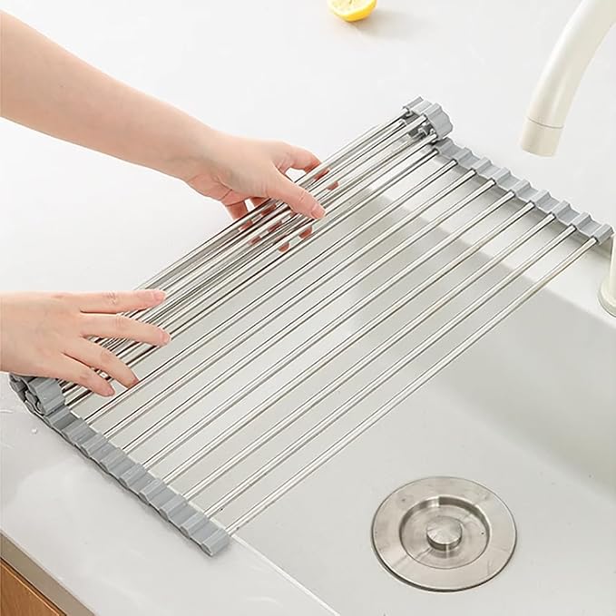 Roll up Dish Drying Rack, 17.7"x15" | 304 Stainless Steel , Foldable, Heat resistant up to 450°F, Save Space, Dishwasher OK - Image 4
