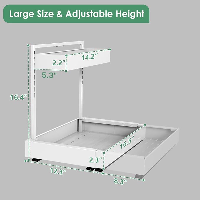 Expandable Under Sink Organizer with 6-Level Height Adjustment | Expandable Width, Pull-Out Cabinet Storage Rack with Quiet Sliding Rails for Kitchen, Bathroom, Laundry Room Cabinets, White - Image 5