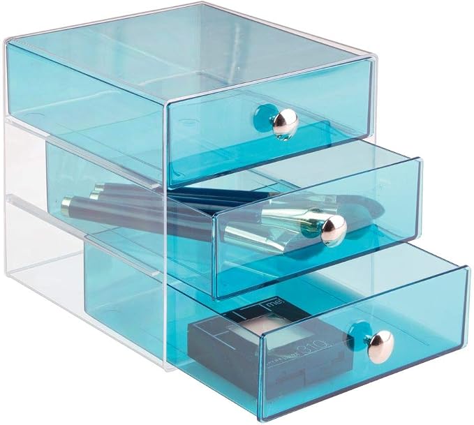 iDesign 3-Drawer Vanity Organizer, Aqua, 6.5" x 6.5" x 6.5" | BPA-Free Plastic - Image 6
