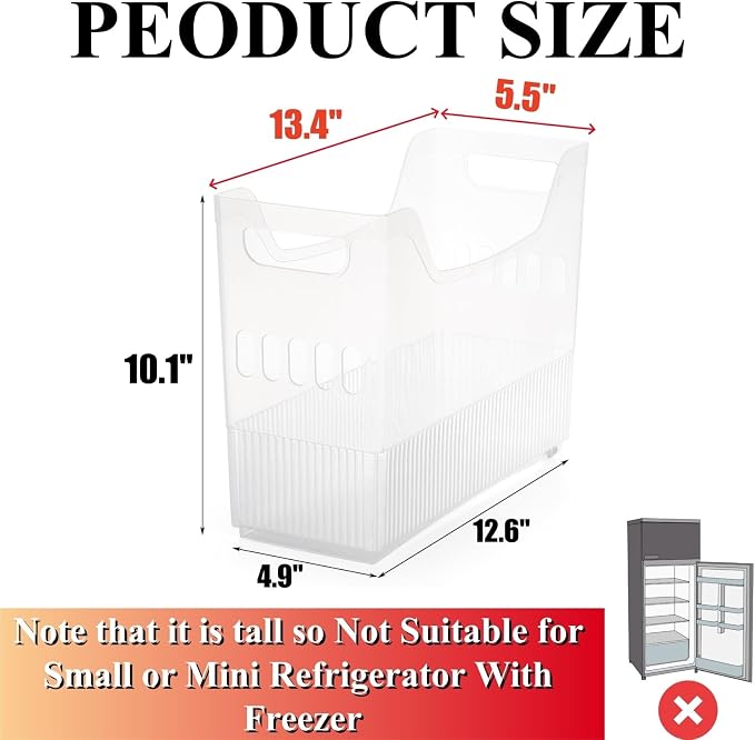 Peohud 3 Pack Freezer Organizer Bins with Wheels, Clear Plastic Pantry Storage Organizer with Handle, Tall Narrow Kitchen Organization Rolling Bins for Fridge, Cabinet, Bathroom, Under Sink, Office - Image 2