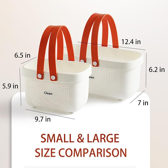 Portable Shower Caddy Basket with Handle Plastic Storage Basket Small White | Sturdy Drainage Large Capacity Organizer Basket with Silicone Handles for Bathroom Kitchen Bedroom College Dorm Essentials - Image 4
