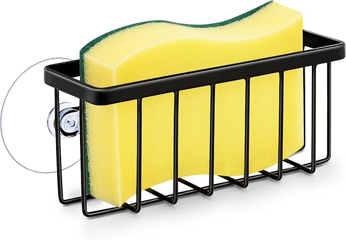 HLOOL Kitchen Sink Sponge Holder, Kitchen Sink Caddy, Sponge Holder for Kitchen Sink Suction, Dish Soap Holder (Black) by HLOOL