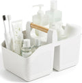 Plastic Shower Caddy Portable Shower Basket with Bamboo Handle, White | Cleaning Caddy Organizer Storage Tote for Bathroom, College Dorm Essentials, Bath Toy Storage by rejomiik