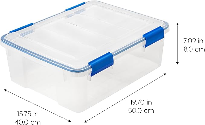 IRIS USA 3-Pack 26.5 Qt Storage Bins with Gasket Lids, Clear/Blue | WeatherPro seal protects everyday essentials in closets, offices and laundry rooms - Image 2