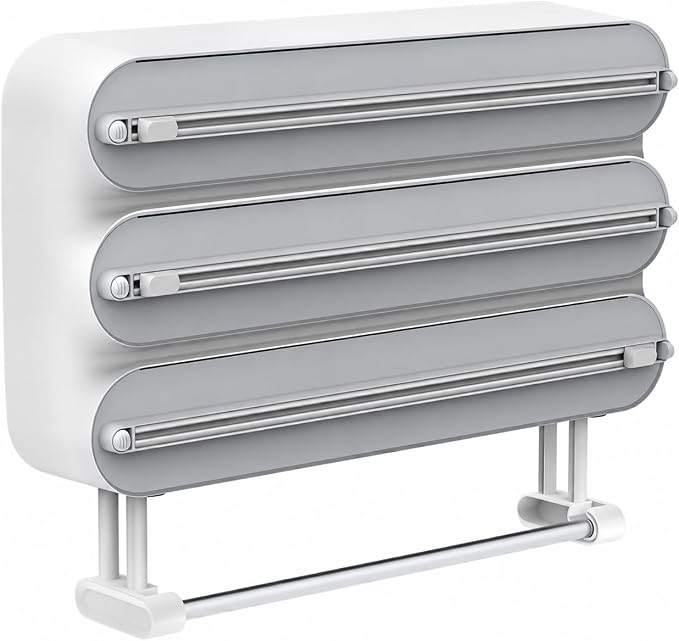 Kitchen Wrap Organizer Wall Mount — Plastic Wrap, Aluminum Foil, Parchment Paper & Paper Towel Holder, 4-in-1 Magnetic Cabinet Organizer, Space Saving ABS Kitchen Storage by Unknown