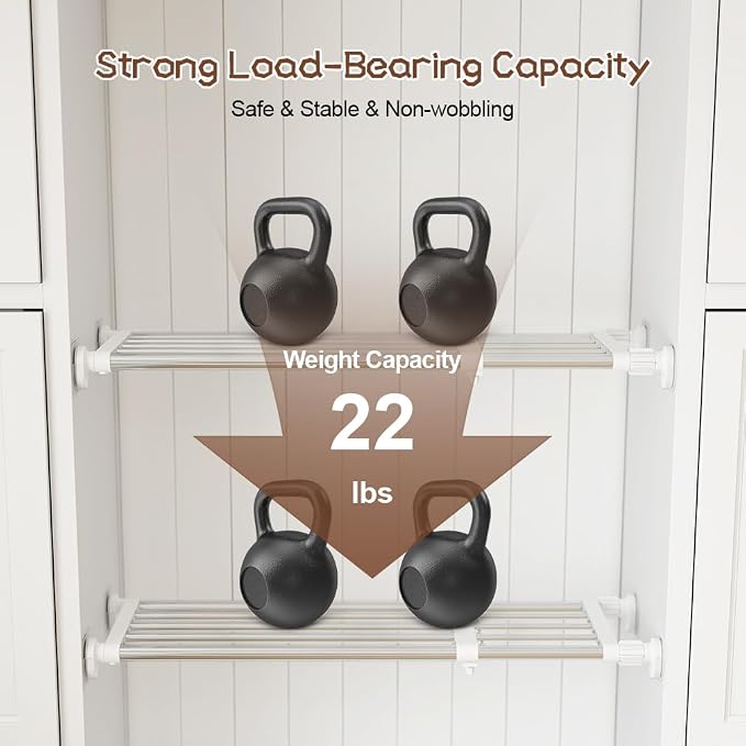 Closet Tension Shelf & Rod Expandable, Adjustable Storage Rack | Metal Organizer DIY Divider Separator for Cabinet Wardrobe Cupboard Kitchen Bathroom 15.74 - 23.62 inches - Image 2