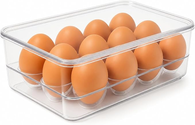 Dependable Industries inc. Essentials Stackable Plastic Egg Holder for Refrigerator with Lid – Clear 12 Count Fridge Egg Container, BPA Free Egg Storage Organizer Bin - Image 8