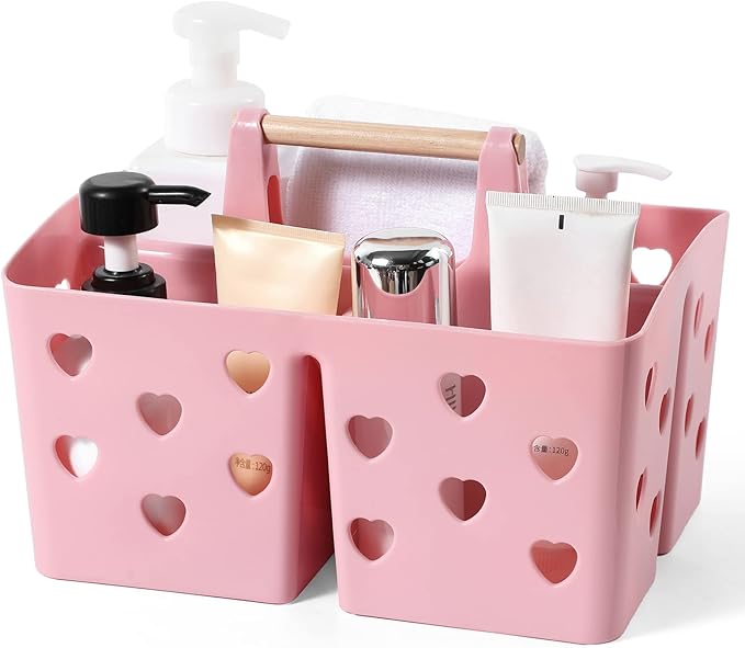 Portable Shower Caddy Plastic Shower Basket Organizer with Handle, Pink | Divided Bathroom Caddy Storage Cleanning Caddy Tote for College, Dorm Room, Kitchen by Anyoifax