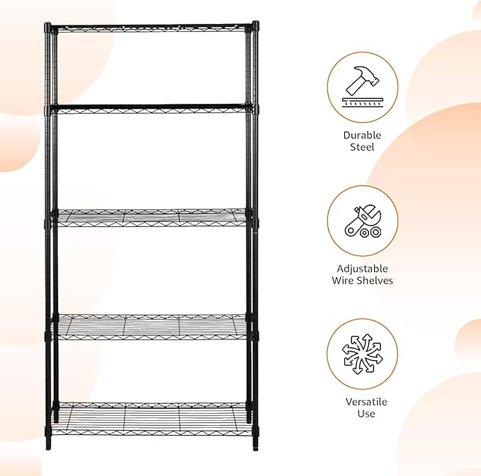 Amazon Basics 5-Shelf Adjustable Heavy Duty Steel Wire Storage Shelves for Garage, Kitchen, Easy Assembly, 36" x 14" x 72", Black - Image 4
