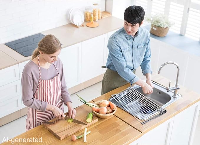 Ahyuan Roll up Dish Drying Rack Over The Sink Kitchen Roll up Sink Drying Rack Stainless Still Portable Drainer Foldable Dish Rack (Warm Gray, 17.8''X13.5'') - Image 2