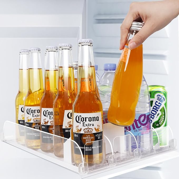 Stackable Soda Can Organizer for Refrigerator, Automatic Drink Dispenser with Pusher, Holds 25–30 Cans, 4 Row Fridge Organizer, Adjustable Beverage Rack, Easy Access Storage by SOLY