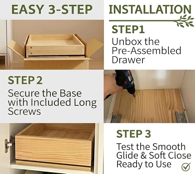 Pre-Assembled Pull Out Cabinet Drawer with L-Brackets No Shelf Required | All 3/4" Solid Wood Construction Soft Close Slide（26''W x 21''D） - Image 6