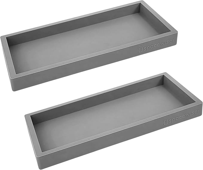 Countertop & Vanity Silicone Tray – 2 PC Small 7.7" Soap Tray | Kitchen Soap Tray Set, Dish Soap Tray for Kitchen Counter, Kitchen Sink Tray, Silicone Soap Dispenser Tray & Sponge Holder by Spacewiser