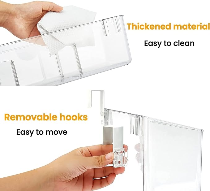 2 Pack Plastic Over Cabinet Door Organizer with Removable Hooks, Clear Hanging Baskets for Organizing Hanging Holder for Kitchen, Bathroom-Hang Outside or Inside Door-L - Image 5
