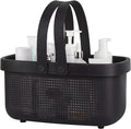Portable Shower Caddy Basket with Handles Plastic Storage Basket Black | Sturdy Drainage Large Capacity Organizer Basket with Silicone Handles for Bathroom Kitchen Bedroom College Dorm Essentials by JiatuA