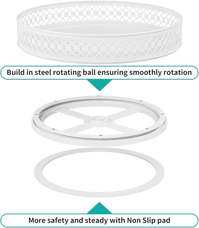 13 inch Lazy Susan Turntable - Metal Spice Organizer for Cabinet Table Top | 360° Smooth Rotating Tray White Lazy Susan with Rim for Dining Table, Pantry, Countertop, Kitchen, Bathroom Vanity Storage - Image 7