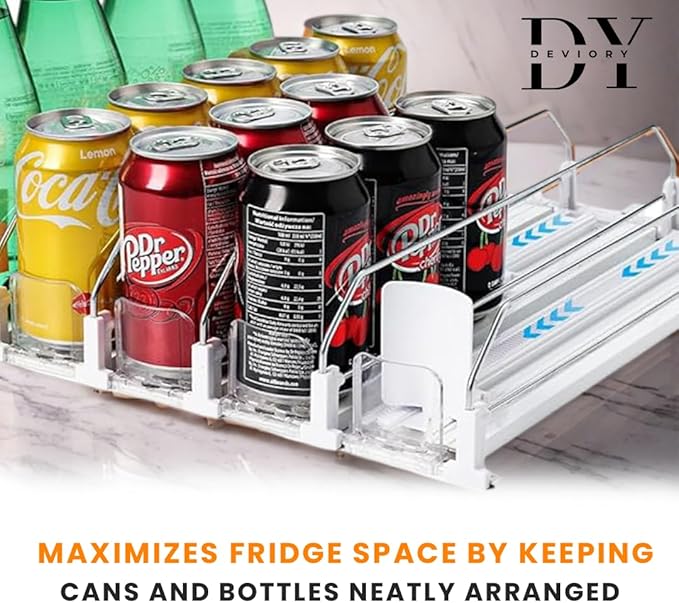 Soda Can Organizer with Automatic Can Pusher | Refrigerator Drink Organizer | Beverage Dispenser for Soda, Cans and Bottles | Space-Saving | Stainless Steel | Adjustable Sizes (5 Rows) - Image 4